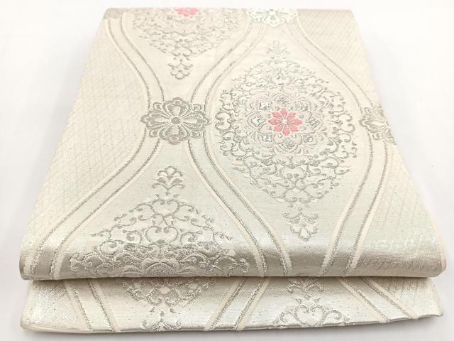 平和屋着物◎六通柄袋帯　唐織　立涌花文　銀糸　正絹　逸品　BAAV7243yc