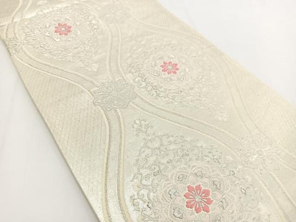 平和屋着物◎六通柄袋帯　唐織　立涌花文　銀糸　正絹　逸品　BAAV7243yc