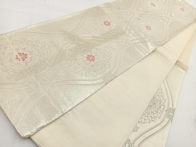 平和屋着物◎六通柄袋帯　唐織　立涌花文　銀糸　正絹　逸品　BAAV7243yc