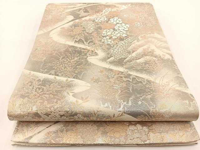 平和屋着物◎六通柄袋帯 二重引箔袋帯 京洛錦 流水花鳥文 金銀糸 正絹 逸品 BAAV7251yc