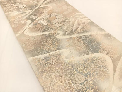 平和屋着物◎六通柄袋帯 二重引箔袋帯 京洛錦 流水花鳥文 金銀糸 正絹 逸品 BAAV7251yc