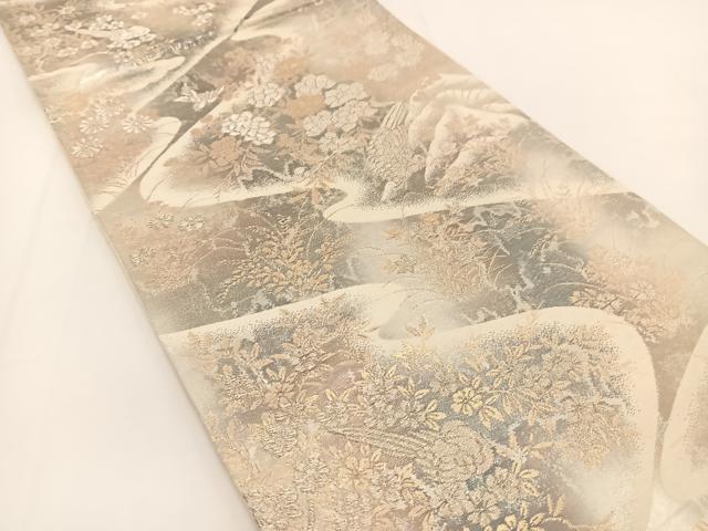 平和屋着物◎六通柄袋帯 二重引箔袋帯 京洛錦 流水花鳥文 金銀糸 正絹 逸品 BAAV7251yc