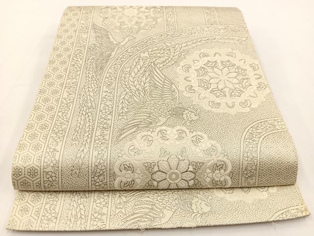 平和屋着物◎六通柄袋帯　プラチナ箔　九百紋織錦　鳳凰正倉院花文　正絹　逸品　BAAV7253yc