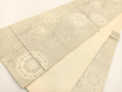 平和屋着物◎六通柄袋帯　プラチナ箔　九百紋織錦　鳳凰正倉院花文　正絹　逸品　BAAV7253yc