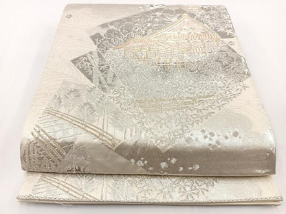 平和屋着物◎六通柄袋帯　プラチナ箔二重織　色紙重ね風景文　正絹　逸品　BAAV7257yc