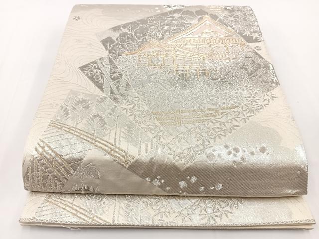 平和屋着物◎六通柄袋帯　プラチナ箔二重織　色紙重ね風景文　正絹　逸品　BAAV7257yc