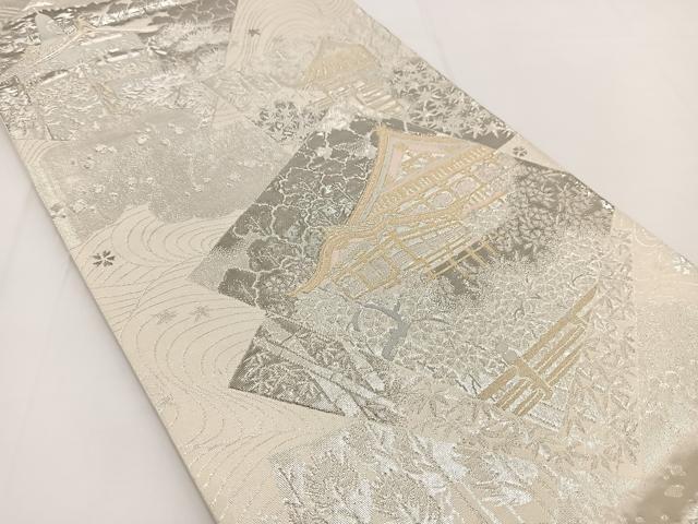平和屋着物◎六通柄袋帯　プラチナ箔二重織　色紙重ね風景文　正絹　逸品　BAAV7257yc
