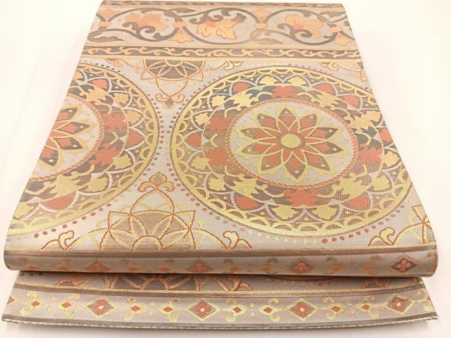 平和屋着物◎六通柄袋帯 更紗飾花文 金銀糸 引箔 正絹 逸品 BAAV7271yc