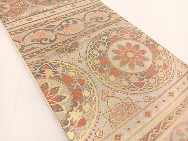 平和屋着物◎六通柄袋帯 更紗飾花文 金銀糸 引箔 正絹 逸品 BAAV7271yc