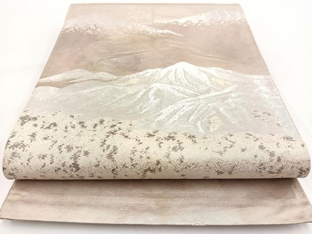 平和屋着物◎六通柄袋帯　遠山風景文　金銀糸　引箔　正絹　逸品　BAAV7298yc