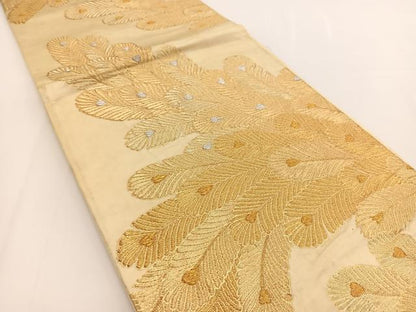 平和屋着物◎六通柄袋帯　孔雀羽文　金銀糸　正絹　逸品　BAAV7301yc
