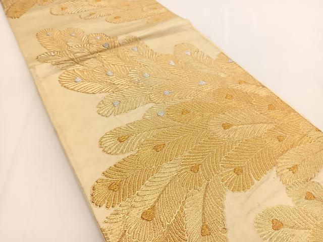 平和屋着物◎六通柄袋帯　孔雀羽文　金銀糸　正絹　逸品　BAAV7301yc