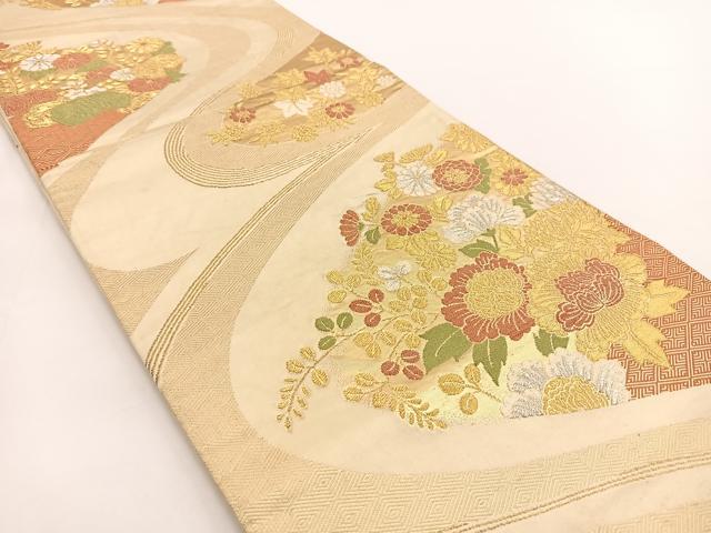 平和屋着物◎六通柄袋帯 唐織 秋草文 金銀糸 正絹 逸品 BAAV7305yc