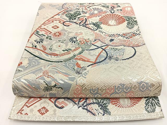 平和屋着物◎九百佐賀錦　六通柄袋帯　唐織　鳳凰吉祥花文　銀糸　正絹　逸品　BAAV7310yc