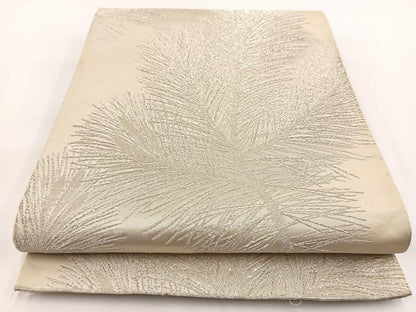 平和屋着物◎六通柄袋帯　若松葉文　銀糸　正絹　逸品　BAAV7311yc