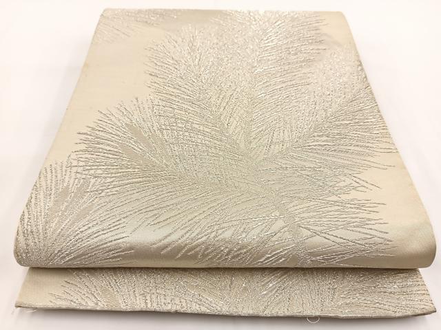 平和屋着物◎六通柄袋帯　若松葉文　銀糸　正絹　逸品　BAAV7311yc