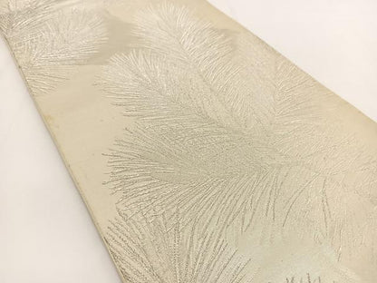 平和屋着物◎六通柄袋帯　若松葉文　銀糸　正絹　逸品　BAAV7311yc