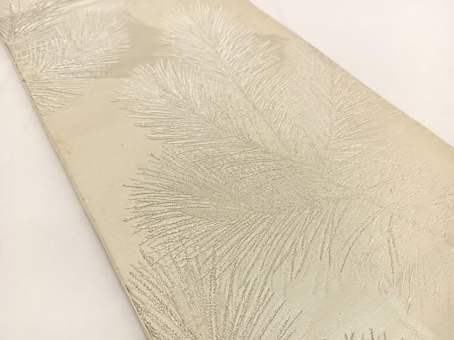 平和屋着物◎六通柄袋帯　若松葉文　銀糸　正絹　逸品　BAAV7311yc