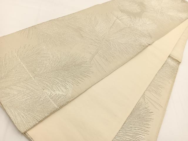 平和屋着物◎六通柄袋帯　若松葉文　銀糸　正絹　逸品　BAAV7311yc