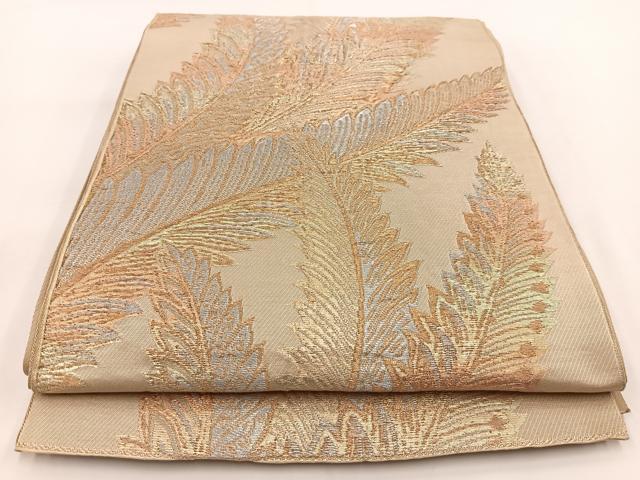 平和屋着物◎六通柄　京袋帯　本袋帯　草葉文　金銀糸　正絹　逸品　BAAV7317yc