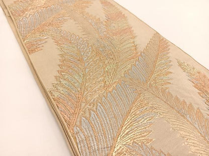 平和屋着物◎六通柄　京袋帯　本袋帯　草葉文　金銀糸　正絹　逸品　BAAV7317yc