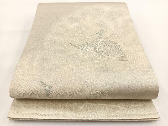 平和屋着物◎六通柄袋帯　唐織　孔雀風景文　銀糸　正絹　逸品　BAAV7319yc