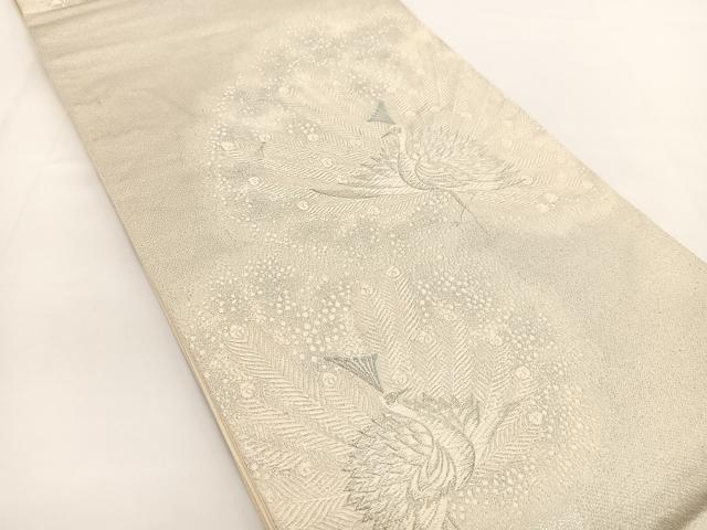 平和屋着物◎六通柄袋帯　唐織　孔雀風景文　銀糸　正絹　逸品　BAAV7319yc