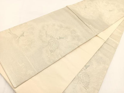 平和屋着物◎六通柄袋帯　唐織　孔雀風景文　銀糸　正絹　逸品　BAAV7319yc