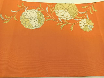 平和屋着物●爪掻き本綴れ　八寸名古屋帯　菊花文　朱色　金銀糸　正絹　逸品　BAAV7325yc
