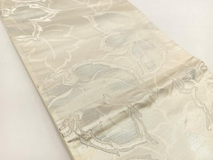平和屋着物◎六通柄袋帯　草花文　銀糸　正絹　逸品　BAAV7331yc