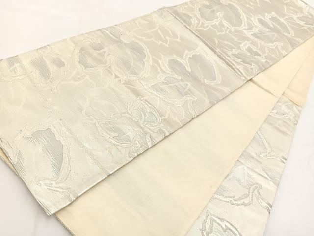平和屋着物◎六通柄袋帯　草花文　銀糸　正絹　逸品　BAAV7331yc