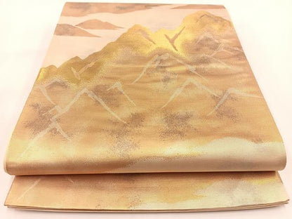 平和屋着物◎六通柄袋帯　重ね山文　金銀糸　引箔　正絹　逸品　未使用　BAAV7340yc