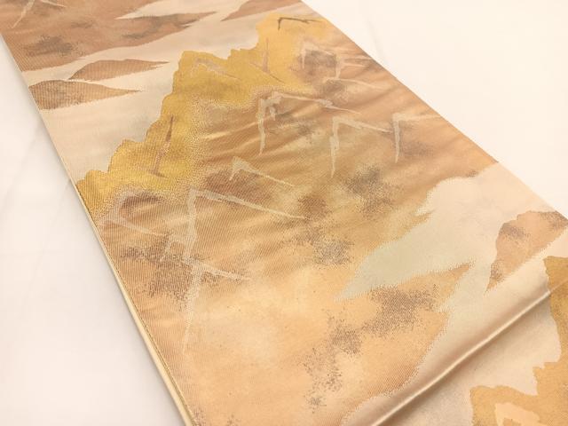 平和屋着物◎六通柄袋帯　重ね山文　金銀糸　引箔　正絹　逸品　未使用　BAAV7340yc