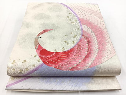 平和屋着物◎六通柄袋帯　唐織　孔雀花文　金銀糸　正絹　逸品　BAAV7341yc