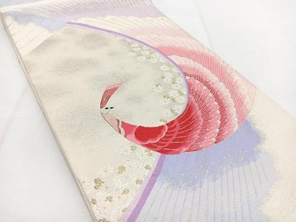 平和屋着物◎六通柄袋帯　唐織　孔雀花文　金銀糸　正絹　逸品　BAAV7341yc