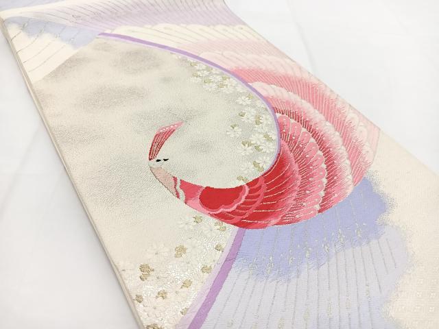 平和屋着物◎六通柄袋帯　唐織　孔雀花文　金銀糸　正絹　逸品　BAAV7341yc