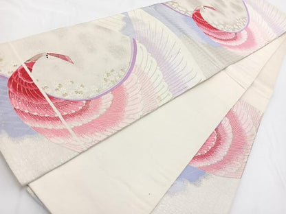 平和屋着物◎六通柄袋帯　唐織　孔雀花文　金銀糸　正絹　逸品　BAAV7341yc