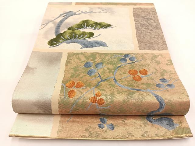 平和屋着物◎六通柄袋帯　唐織　松梅文　金銀糸　引箔　正絹　逸品　BAAV7342yc