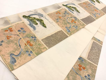 平和屋着物◎六通柄袋帯　唐織　松梅文　金銀糸　引箔　正絹　逸品　BAAV7342yc