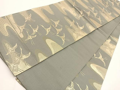 平和屋着物◎六通柄袋帯　飛鶴エ霞文　金糸　正絹　逸品　BAAV7344yc
