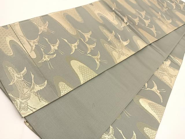 平和屋着物◎六通柄袋帯　飛鶴エ霞文　金糸　正絹　逸品　BAAV7344yc