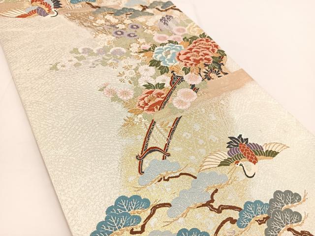 平和屋着物◎六通柄袋帯　唐織　飛鶴花車文　金銀糸　正絹　逸品　BAAV7350yc