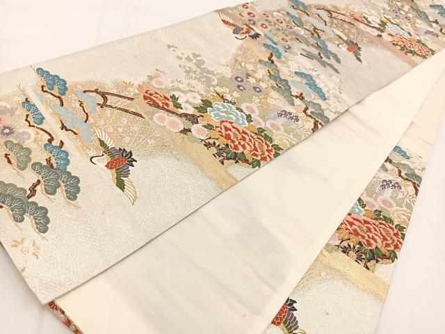 平和屋着物◎六通柄袋帯　唐織　飛鶴花車文　金銀糸　正絹　逸品　BAAV7350yc