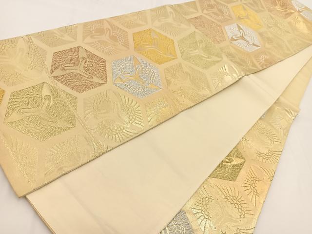 平和屋着物◎六通柄袋帯　飛鶴亀甲文　金銀糸　正絹　逸品　BAAV7352yc