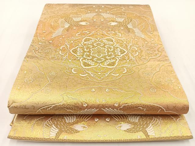 平和屋着物◎六通柄袋帯　唐織　鳳凰正倉院花文　金糸　正絹　逸品　BAAV7354yc