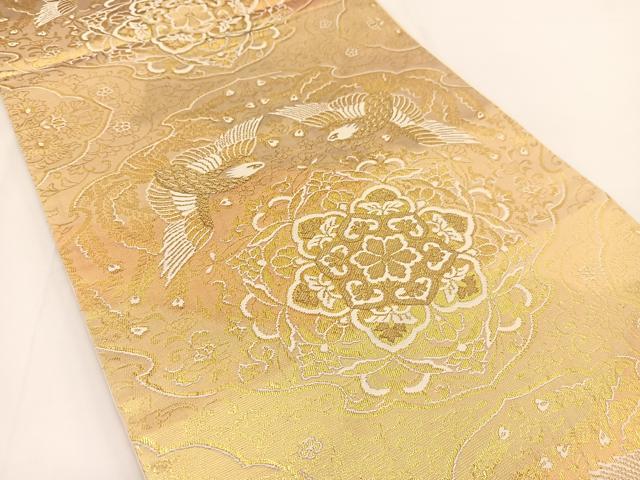 平和屋着物◎六通柄袋帯　唐織　鳳凰正倉院花文　金糸　正絹　逸品　BAAV7354yc