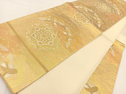 平和屋着物◎六通柄袋帯　唐織　鳳凰正倉院花文　金糸　正絹　逸品　BAAV7354yc