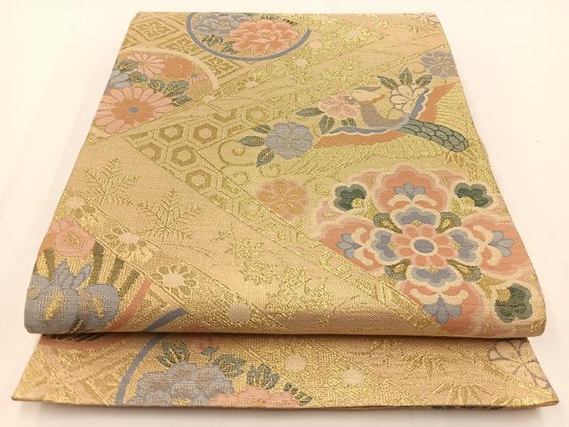 平和屋着物◎佐賀錦 六通柄袋帯 鳳凰花丸文 金糸 三越扱い 正絹 逸品 BAAV7355yc