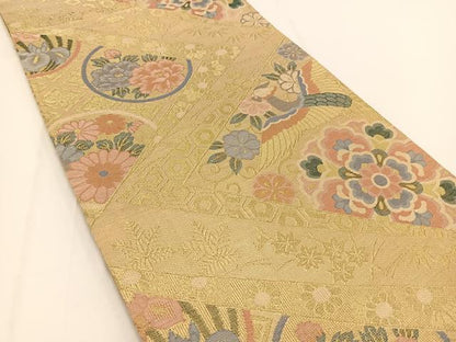 平和屋着物◎佐賀錦 六通柄袋帯 鳳凰花丸文 金糸 三越扱い 正絹 逸品 BAAV7355yc