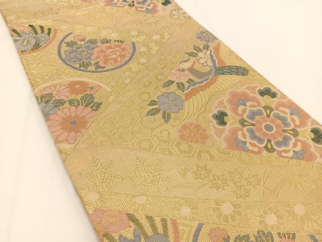 平和屋着物◎佐賀錦 六通柄袋帯 鳳凰花丸文 金糸 三越扱い 正絹 逸品 BAAV7355yc
